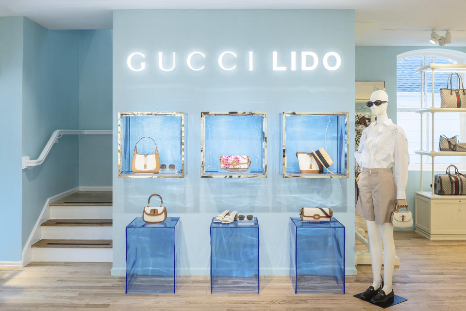 A look at the Gucci Lido handbags, hats and shoes.  