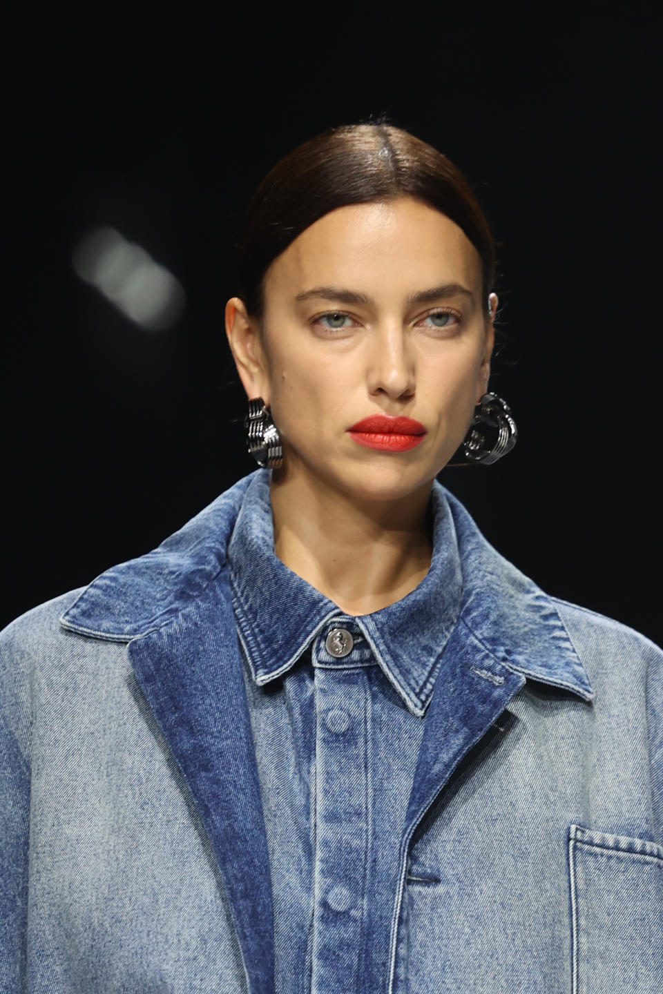 Close-up of Irina in denim