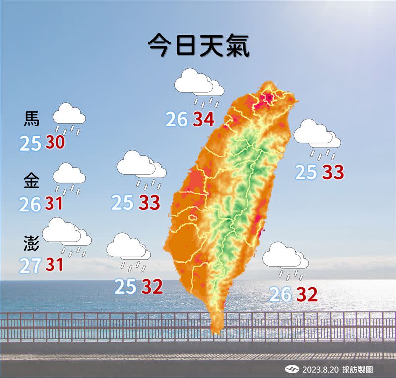 週日（8/20）天氣概況。（圖／氣象局提供）