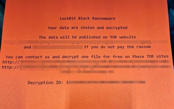 Lockbit ransomware note - effecting Royal Mail