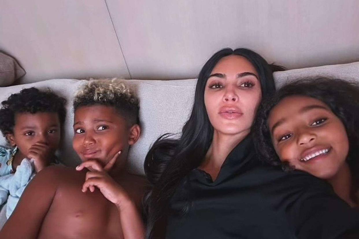 <p>Kim Kardashian/Instagram</p> Kim Kardashian with her kids Psalm, Saint and Chicago