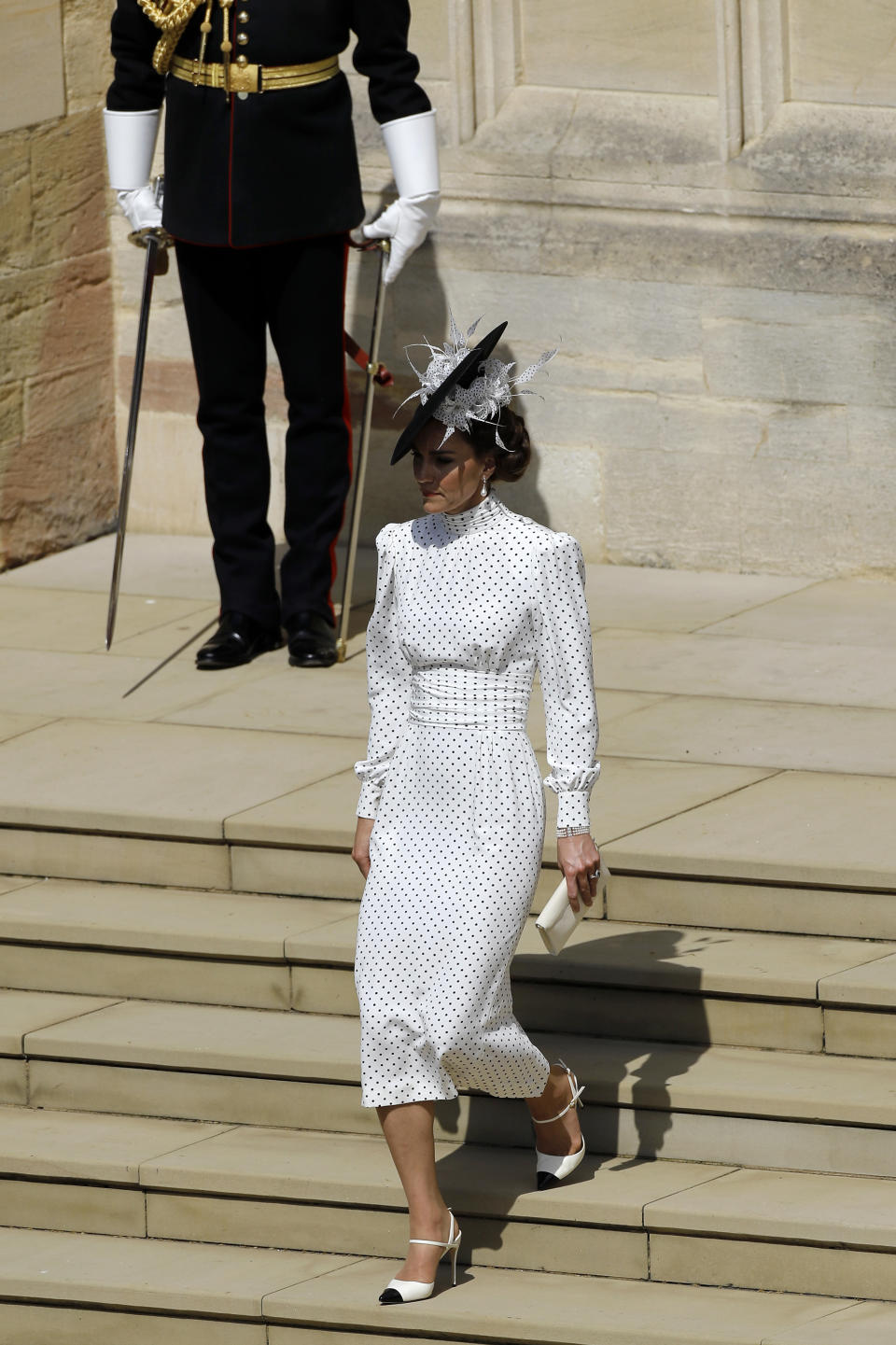 WINDSOR, ENGLAND - JUNE 19: Catherine, Princess of Wales leaving the Order Of The Garter Service at Windsor Castle on June 19, 2023 in Windsor, England. The Order of the Garter is the oldest and most senior Order of Chivalry in Britain. Knights of the Garter are chosen personally by the Sovereign to honour those who have held public office, contributed in a particular way to national life or who have served the Sovereign personally. During the service, the Baroness Ashton of Upholland GCMG will be installed as a Lady Companion of the Most Noble Order of the Garter, and the Lord Patten of Barnes CH will be installed as a Knight Companion of the Most Noble Order of the Garter. (Photo by John Phillips - WPA Pool/Getty Images)