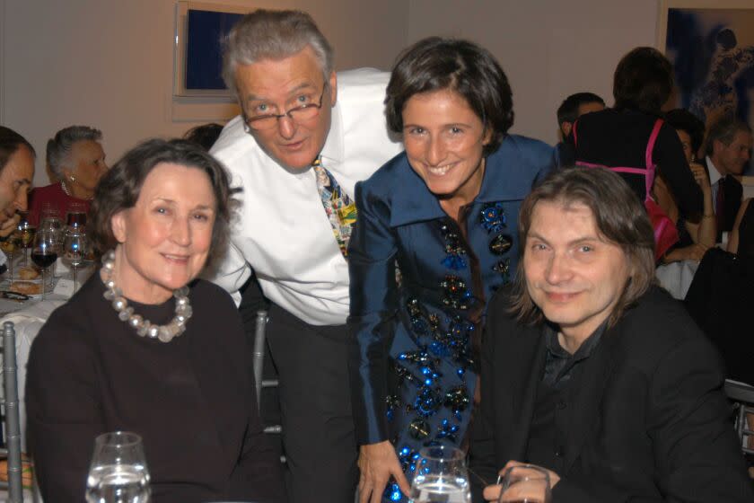 NEW YORK, NY - OCTOBER 24: (L-R) Virginia Dwan, Daniel Moquay, Dominique Levy and Klaus Ottman attend Yves Klein Opening Dinner at Y & M Gallery on October 24, 2005 in New York City. (Photo by Patrick McMullan/Patrick McMullan via Getty Images)