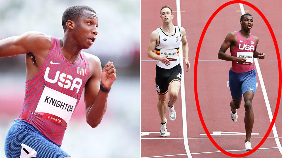 Seen here, Erriyon Knighton cruises to victory in his 200m heat at the Olympic Games in Tokyo.