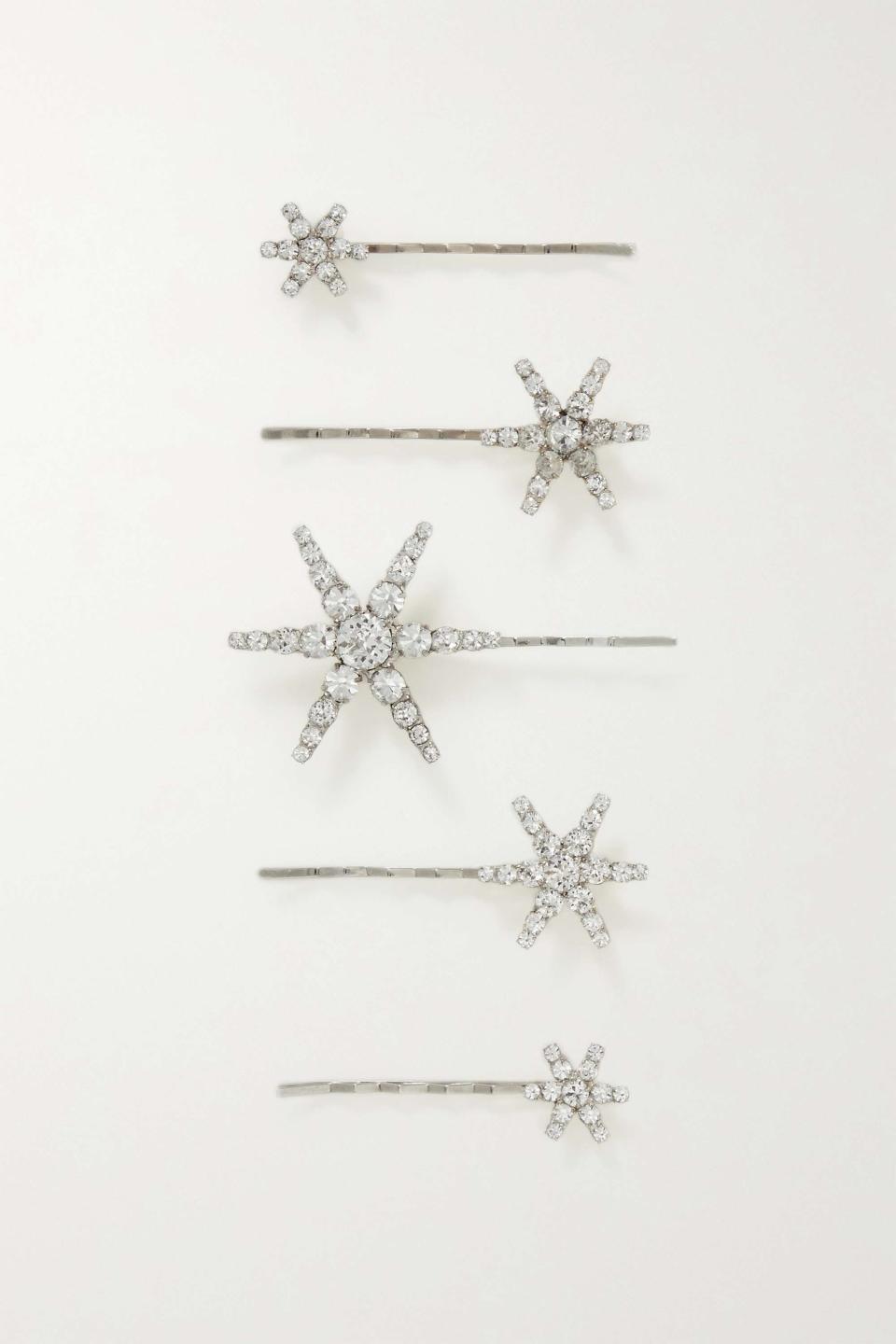 Vespera Set of Five Silver-Tone Swarovski Crystal Hair Slides