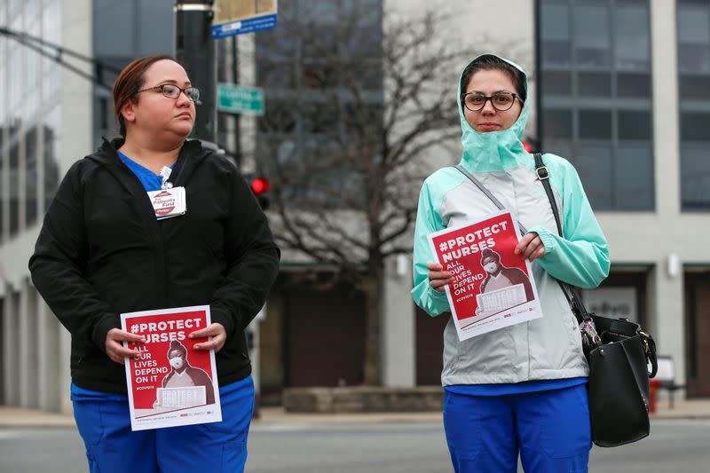 Nurses protest against the lack of PPE for healthcare workers treating coronavirus disease in Chicago