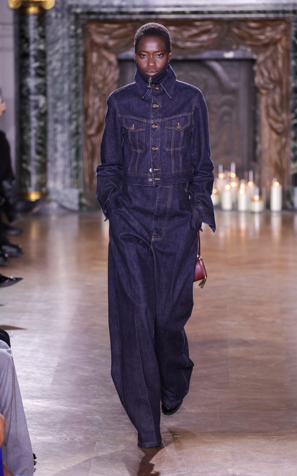 A deep indigo denim co-ord at Victoria Beckham