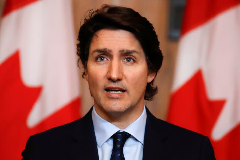 Canada's Prime Minister Justin Trudeau attends a news conference to announce that the Emergencies Act is being revoked in Ottawa