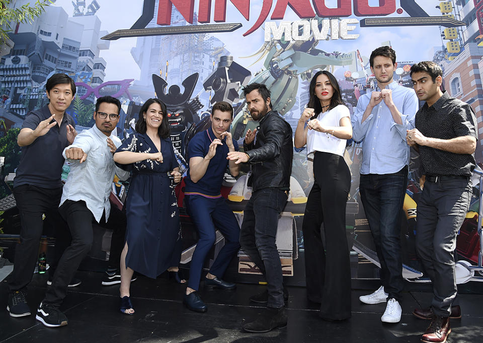 <p>Dan Lin, Michael Peña, Abbi Jacobson, Dave Franco, Justin Theroux, Olivia Munn, Zach Woods, and Kumail Nanjiani at Comic-Con on July 21, 2017 in San Diego. (Photo: Richard Shotwell/Invision/AP) </p>