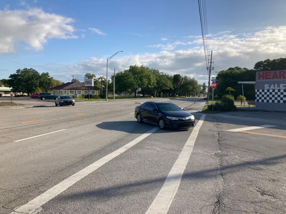 Vehicles on March 26, 2024, at Okeechobee Road and South 35th Street in Fort Pierce where a day earlier police said two died and two others were critically injured in a crash.
