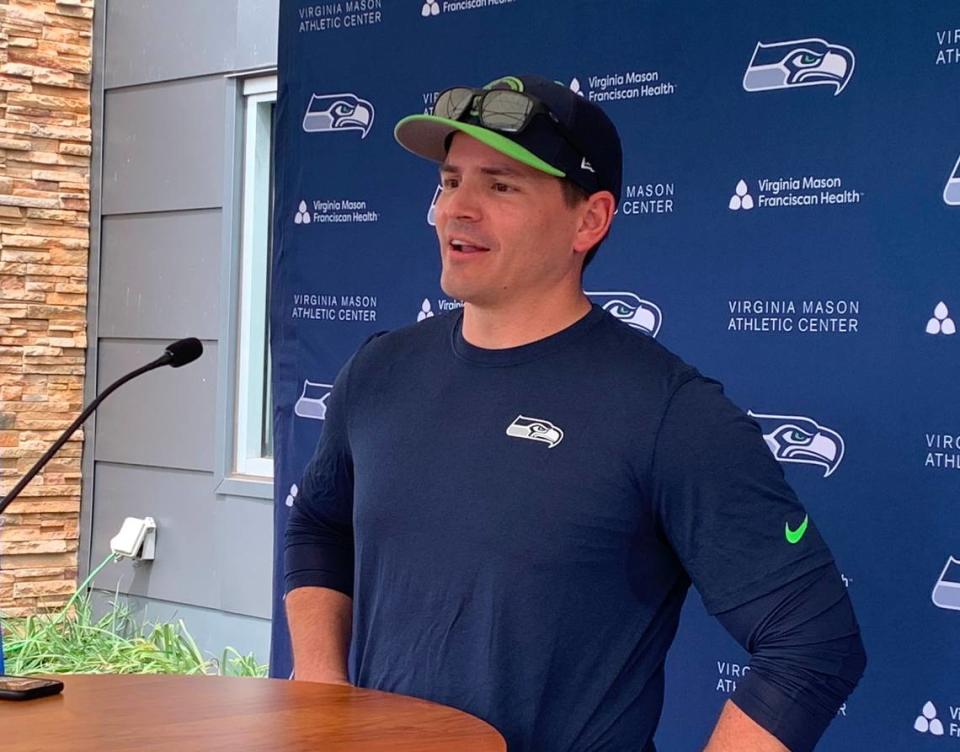 Mike Macdonald, 36. after his first practice as an NFL head coach, the Seattle Seahawks rookie minicamp on May 3, 2024. The Seahawks hired Macdonald as the league’s youngest head coach in January 2024, after they fired Pete Carroll, the NFL’s oldest coach at age 72.