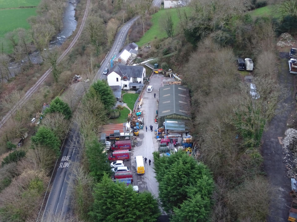 Andrew Jones' home address and the adjacent yard and quarry area where Michael O'Leary's body was burnt. (PA)