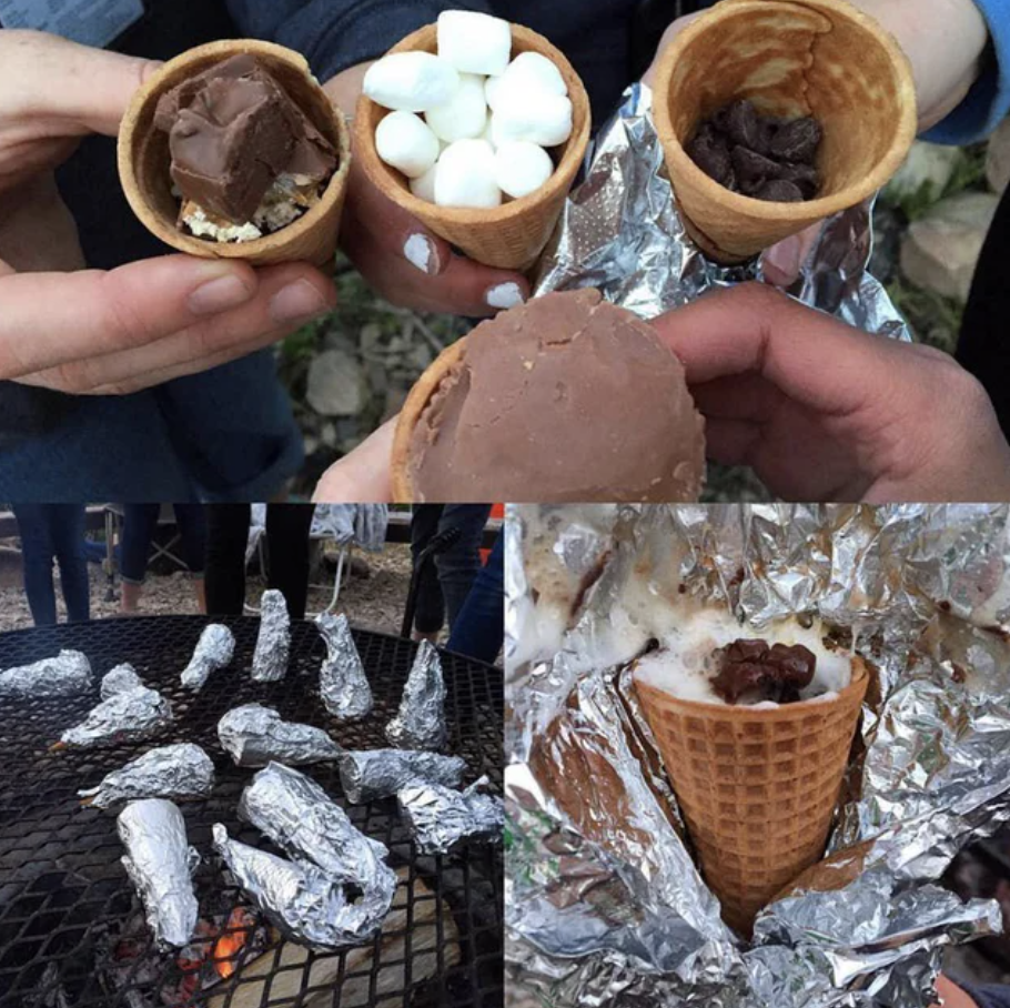 ice cream cone s'mores on a grill