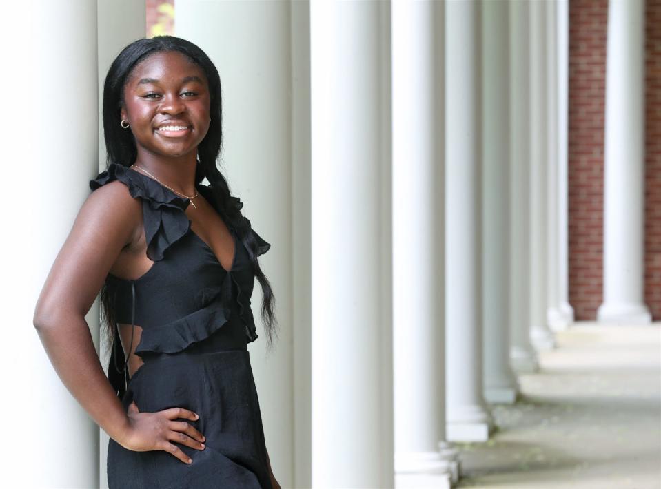 Star student Nana Kyei, 18, a graduate of Western Reserve Academy, poses on the campus in Hudson. Kyei will major in biology when she attends Yale University beginning this fall.