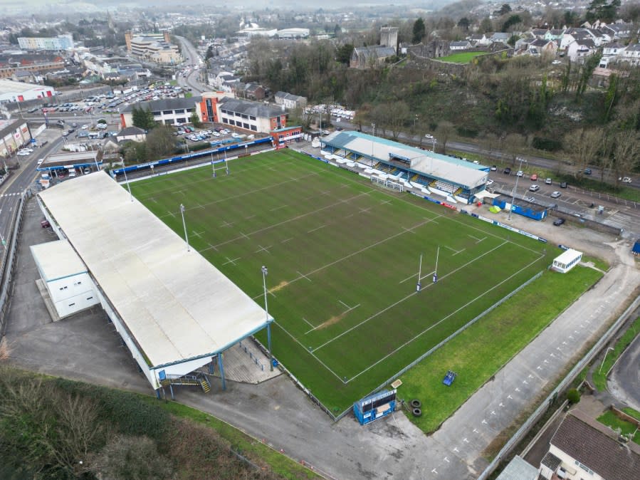 An aerial view of The Brewery Field home of Bridgend Ravens. Bridgend. Picture date: Tuesday January 16, 2024. PA Photo. (Photo by David Davies/PA Images via Getty Images)