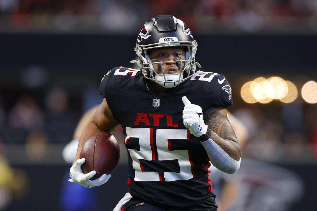 Tyler Allgeier #25 of the Atlanta Falcons has fantasy value