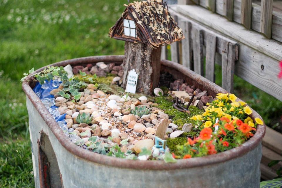 metal tub fairy garden