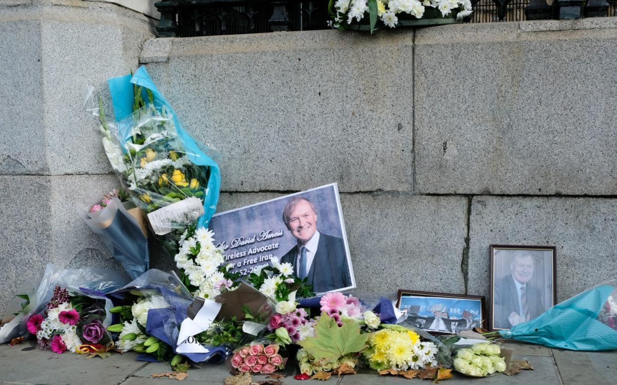 Tributes to veteran MP Sir David Amess outside Parliament - Barcroft Media