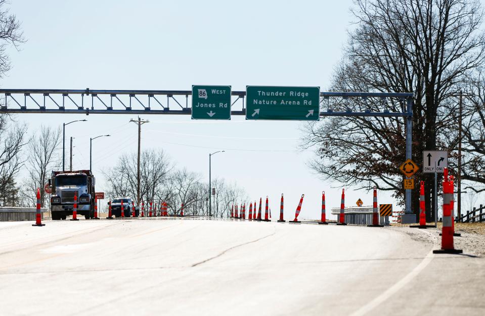 Construction on Highway 86 in Ridgedale between Highway 65 and Thunder Ridge Nature Arena on Monday, Jan. 29, 2024.