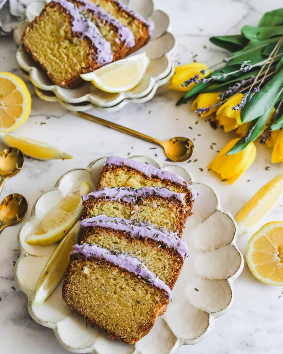 Lemon Olive Oil Loaf Cake with Lavender Mascarpone