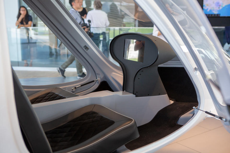 The interior of a two-seat Volocopter electric air taxi seen at the VoloPort press conference at the Float @ Marina Bay on 21 October 2019. (PHOTO: Dhany Osman / Yahoo News Singapore)