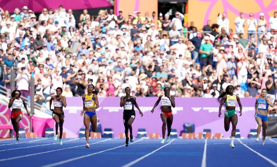 England’s Victoria Ohuruogu (third right) on the way to silver in the women’s 400m final at Alexander Stadium (Jacob King/PA) (PA Wire)