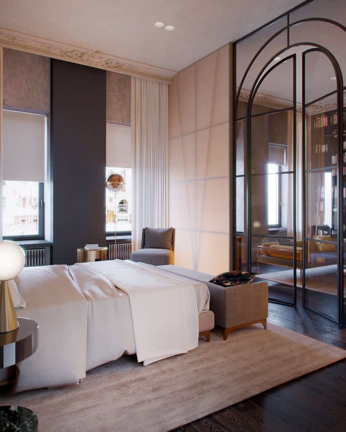 bedroom with glass doors