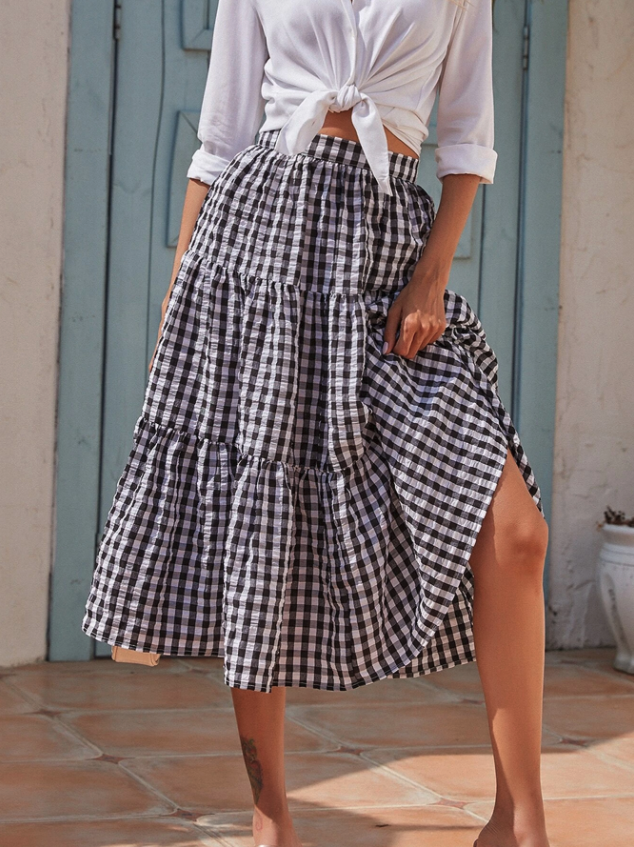 Gingham Ruffle Hem Flared Skirt. Image via SHEIN.