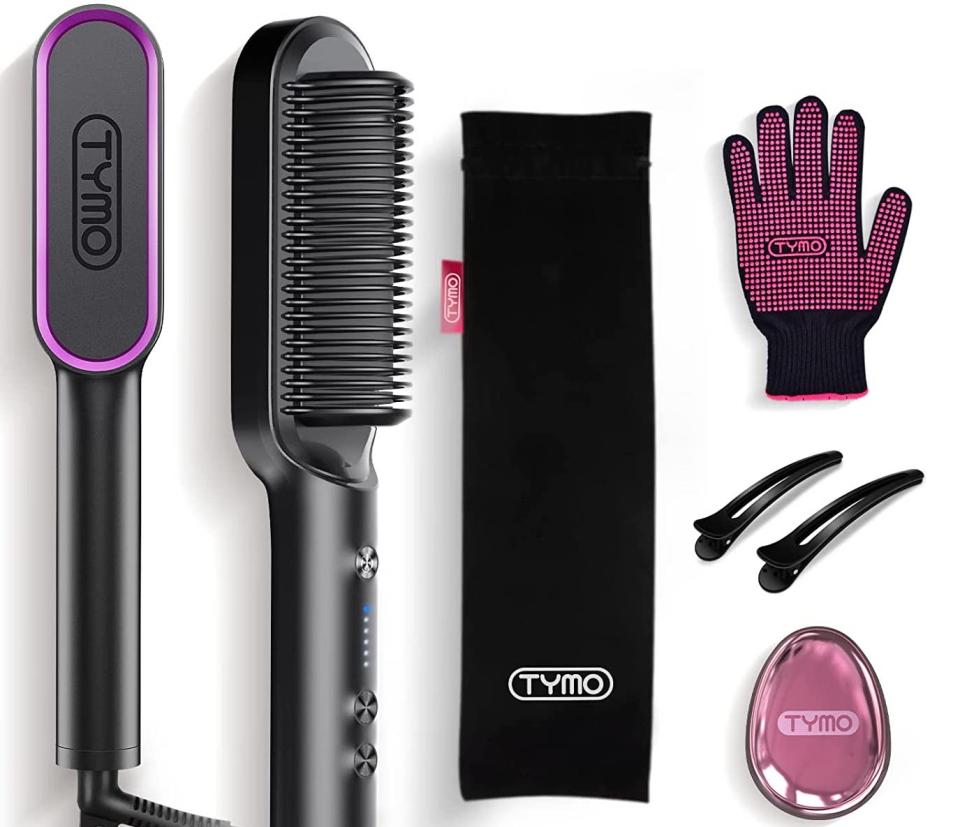 straightening comb, clips, glove