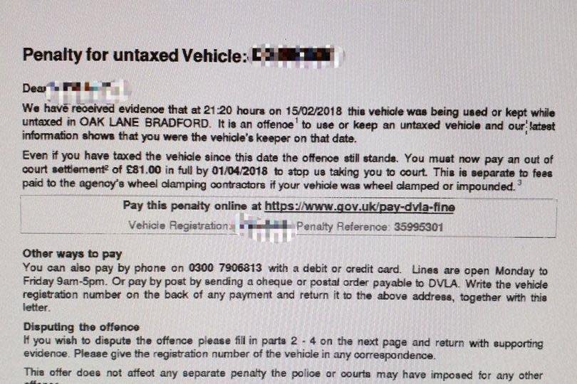 The letter tells the officer that he has to pay an £81 fine: West Yorkshire Police