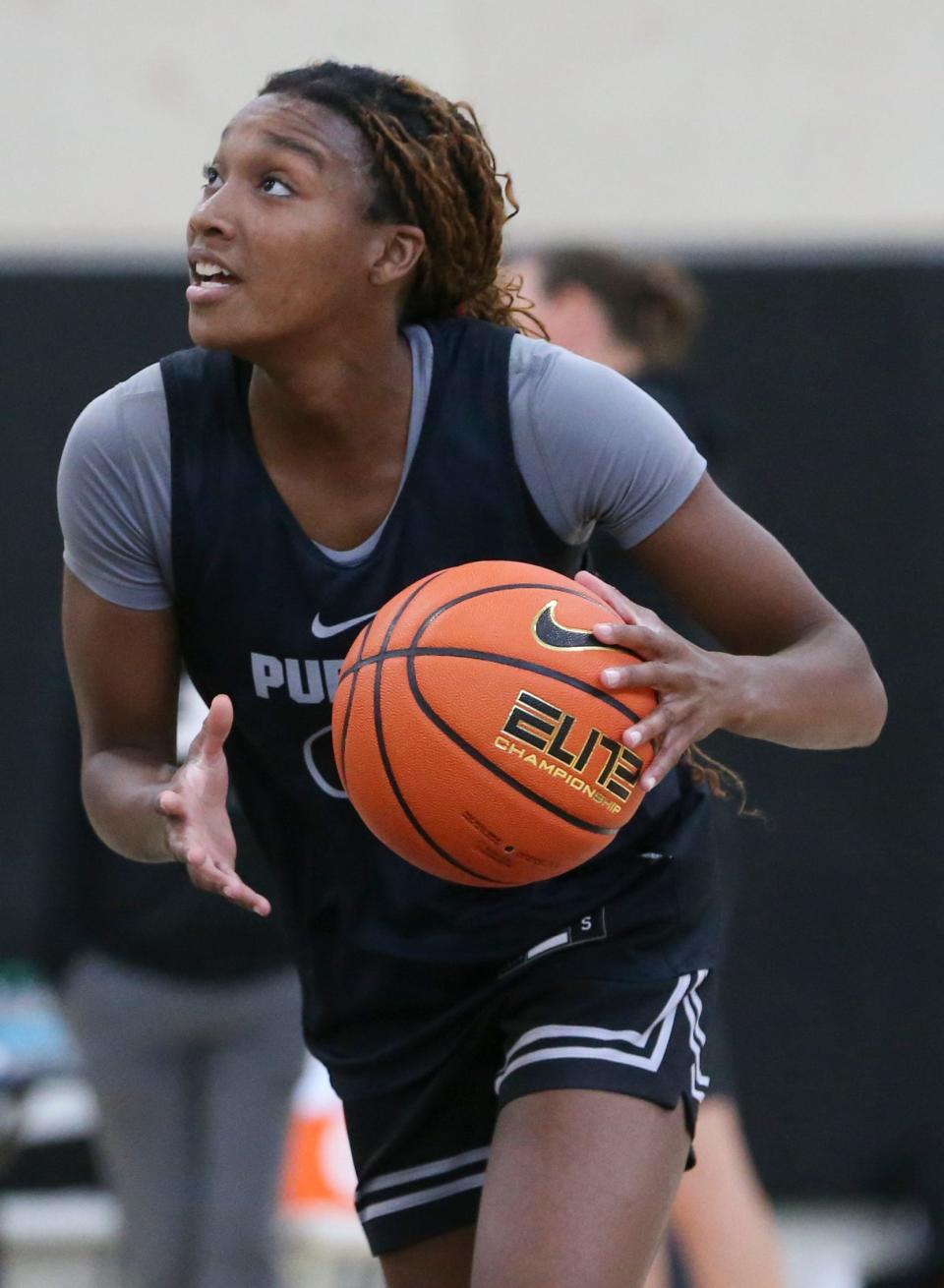 Purdue Boilermakers guard Rashunda Jones (2) drives to the basket Wednesday, Sept. 25, 2024, during practice at Cardinal Court in West Lafayette, Ind.