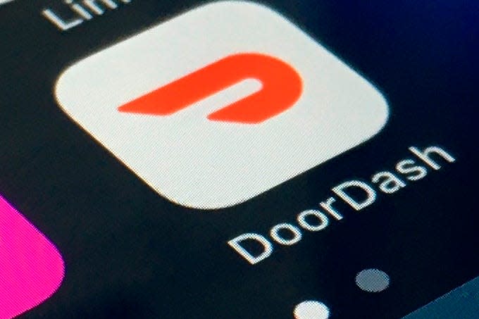 The DoorDash app is shown on a smartphone on Feb. 27, 2020, in New York.