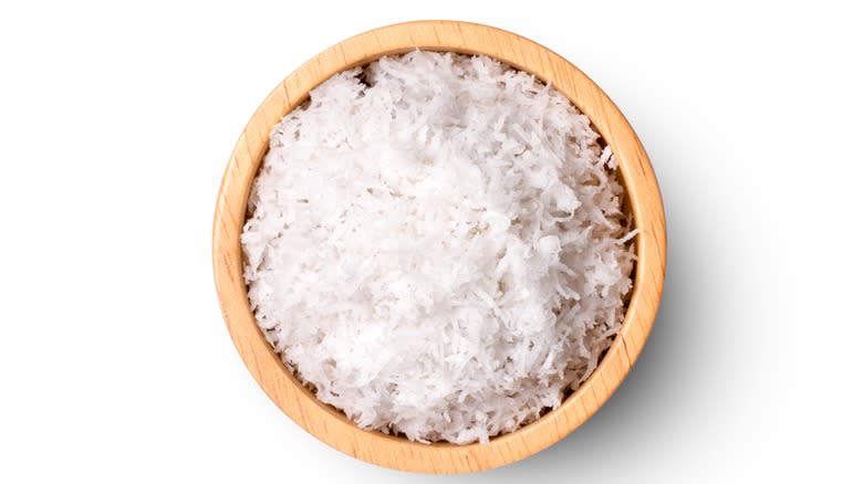 Bowl of shredded coconut