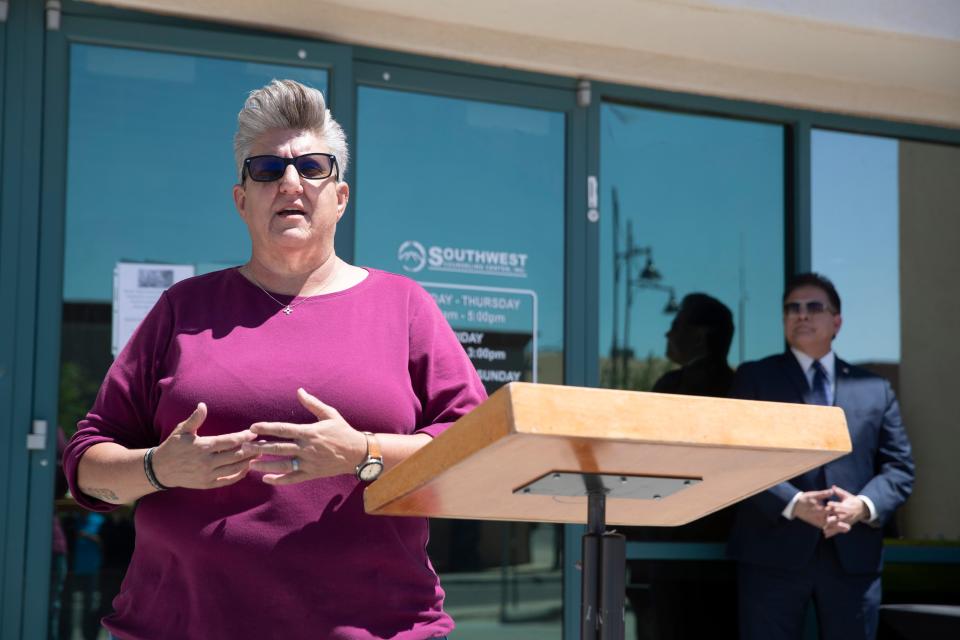New Mexico Sen. Carrie Hamblen, D-Las Cruces, speaks during the Southwest Counseling Center reopening event on Thursday, May 26, 2022. 