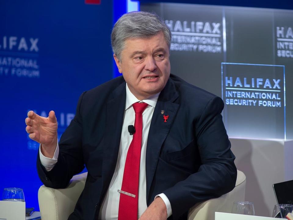 Petro Poroshenko, former president of Ukraine, speaks at a session at the Halifax International Security Forum in November 2021.  (Andrew Vaughan/The Canadian Press - image credit)