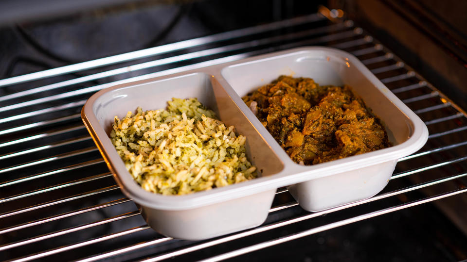 A TV dinner in an oven