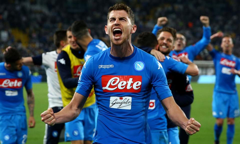 Jorginho celebrates Napoli’s win over Juventus on Sunday, and the defensive midfielder is a player who interests Pep Guardiola.