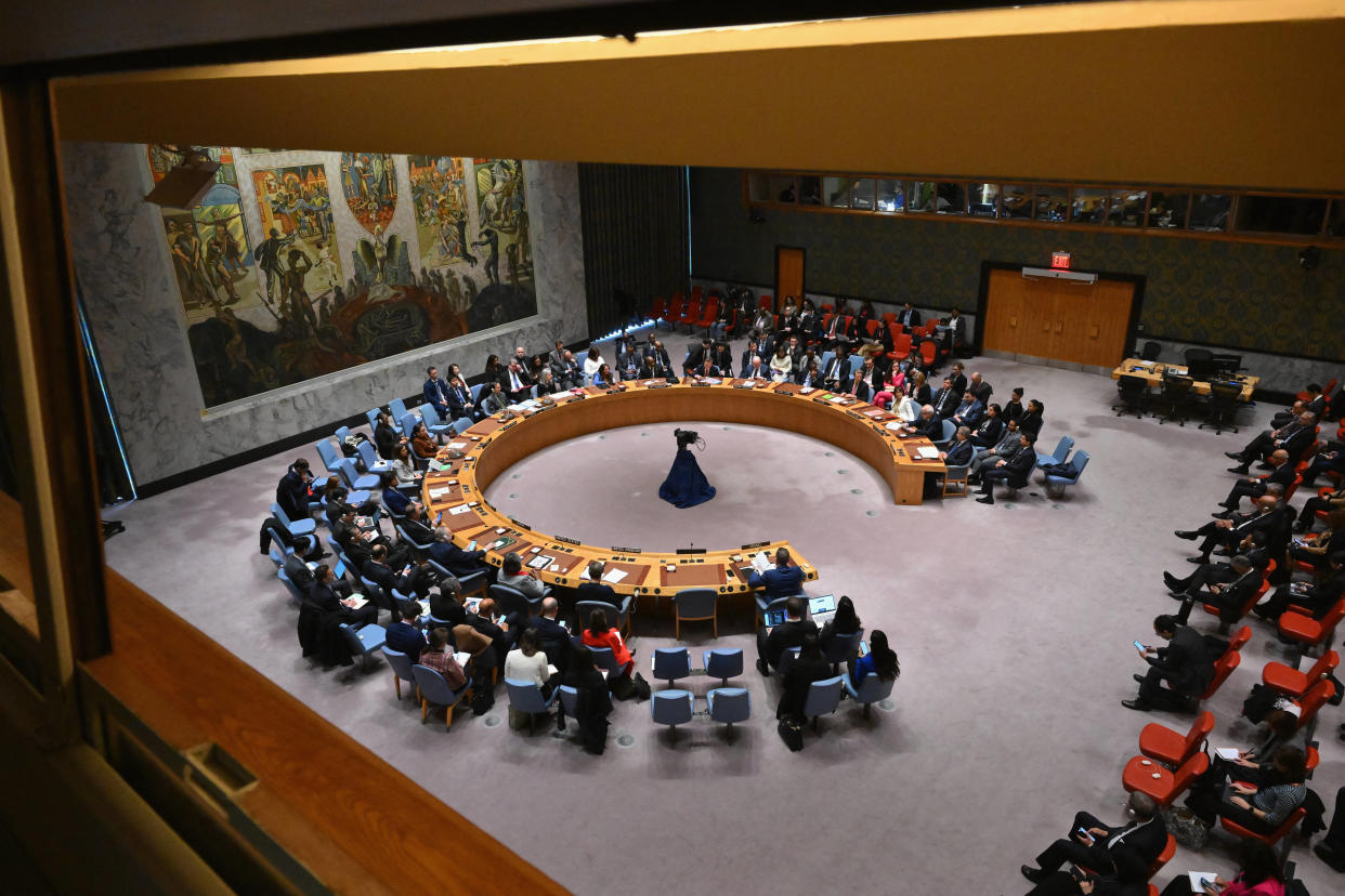 Le Conseil de sécurité des Nations Unies réuni sur la situation au Moyen-Orient, au siège de l’ONU à New York, le 25 mars 2024.