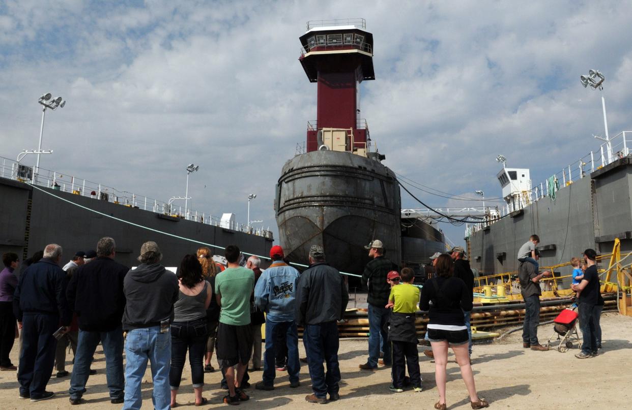 Guests view a tugboat under construction at Fincantieri Bay Shipbuilding during a past Shipyard Tour in Sturgeon Bay. Tickets are on sale for the 30th annual tours taking place May 6, with proceeds going toward community projects sponsored by the Rotary Club of Sturgeon Bay.