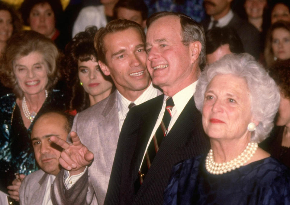 Arnold Schwarzenegger with President George H.W. Bush and Barbara Bush (Cynthia Johnson / Getty Images)