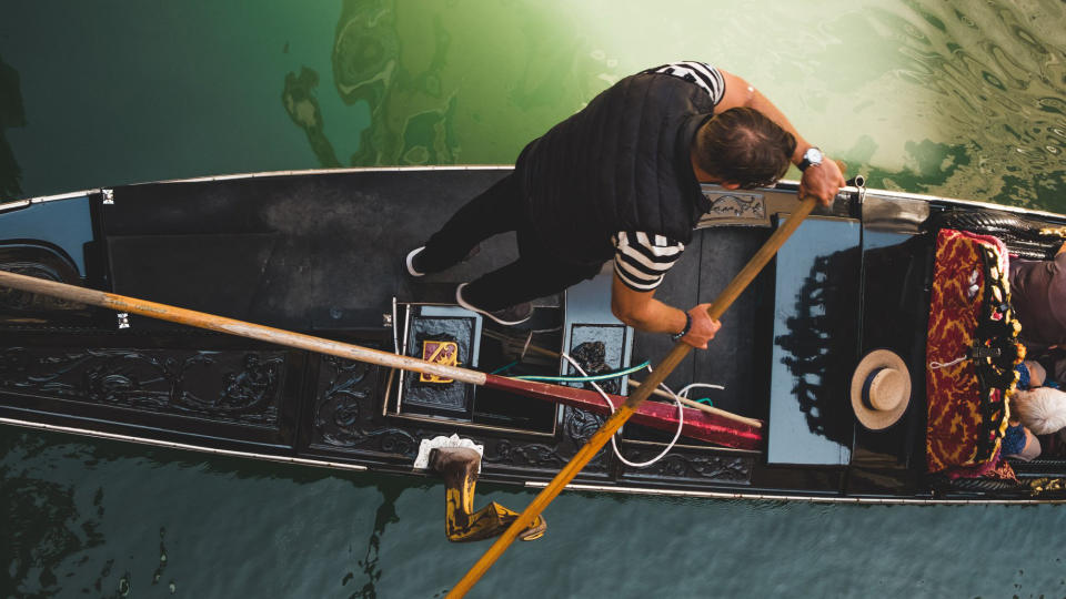 An aerial view of a traditional venetian Gondola