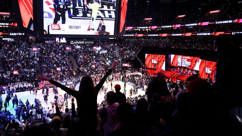 Fans fill Vivint Arena for NBA All-Star Weekend in Salt Lake City on Saturday, Feb. 18, 2023. Utahns enjoy sports and their home teams.