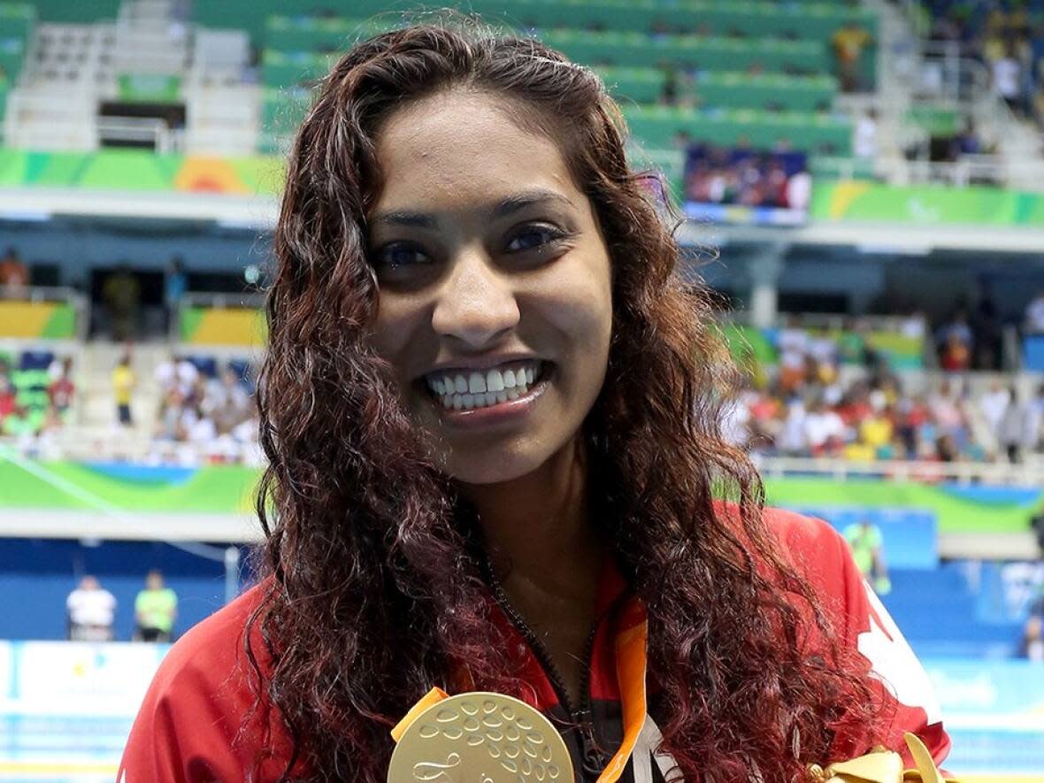 Katarina Roxon, seen here in a file photo, set a new Canadian record in the women's 50-metre freestyle S9 at the World Para Swimming Championships in Portugal earlier this month. ( - image credit)