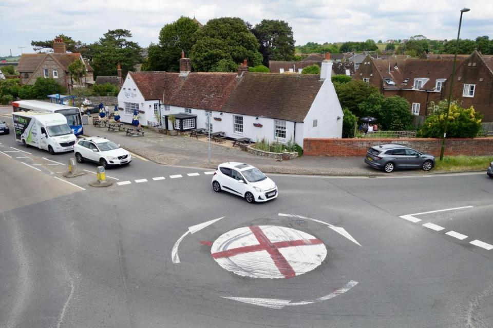 England flags have been painted on roundabouts <i>(Image: Sussex News and Pictures)</i>