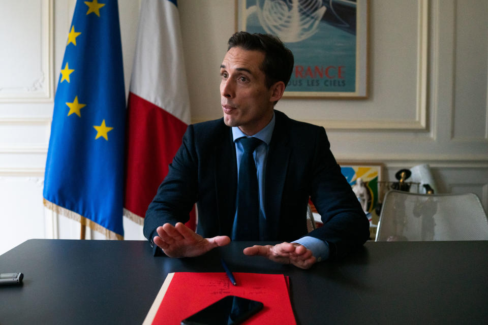 Jean-Baptiste Djebbari, France's transport minister, speaks during an interview at the transport ministry in Paris, France, on Tuesday, Oct. 27, 2020. Photo: Benjamin Girette/Bloomberg