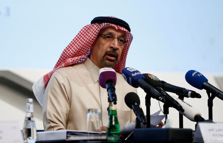 FILE PHOTO: Saudi Energy Minister Khalid al-Falih speaks during a news conference in Riyadh, Saudi Arabia January 9, 2019. REUTERS/Faisal Al Nasser