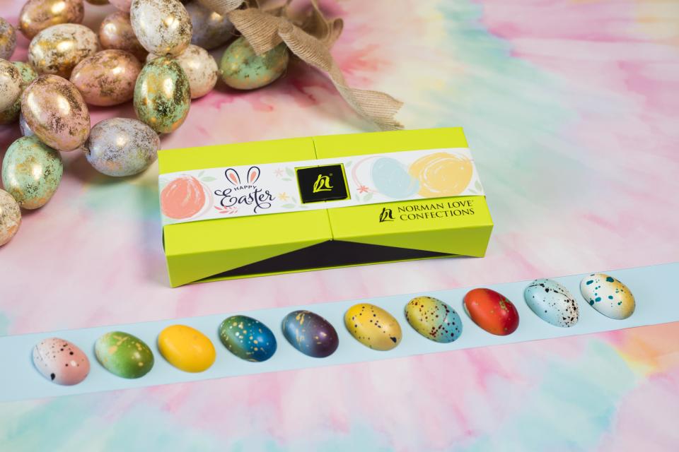 Is life really like a box of chocolates? Here, Norman Love's 10-piece Easter box.