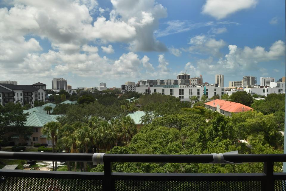 A view of downtown Sarasota from the fifth floor of Lofts on Lemon. Lofts on Lemon is a Sarasota Housing Authority project designed to provide 76 affordable and 52 attainable apartments, with easy access to downtown Sarasota.
