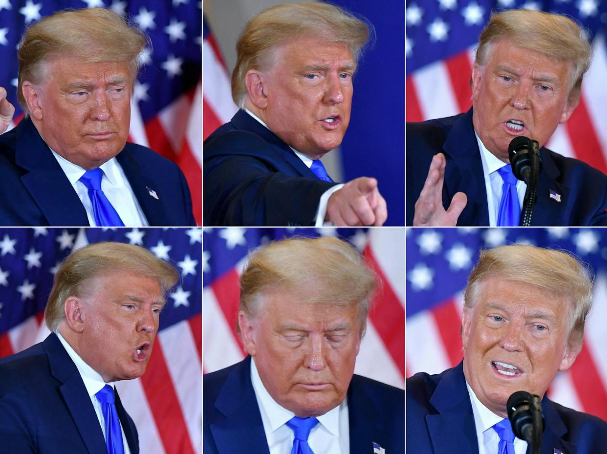 'We did win this election,' said then-President Donald Trump at the White House early on Nov. 4, 2020, on what was still election night. <a href="https://www.gettyimages.com/detail/news-photo/this-combination-of-pictures-created-on-november-04-2020-news-photo/1229450800?adppopup=true" rel="nofollow noopener" target="_blank" data-ylk="slk:Mandel Ngan/AFP via Getty Images);elm:context_link;itc:0;sec:content-canvas" class="link ">Mandel Ngan/AFP via Getty Images)</a>