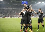 Real Madrid's Cristiano Ronaldo celebrates with team mates after scoring their first goal Reuters / Sergio Perez